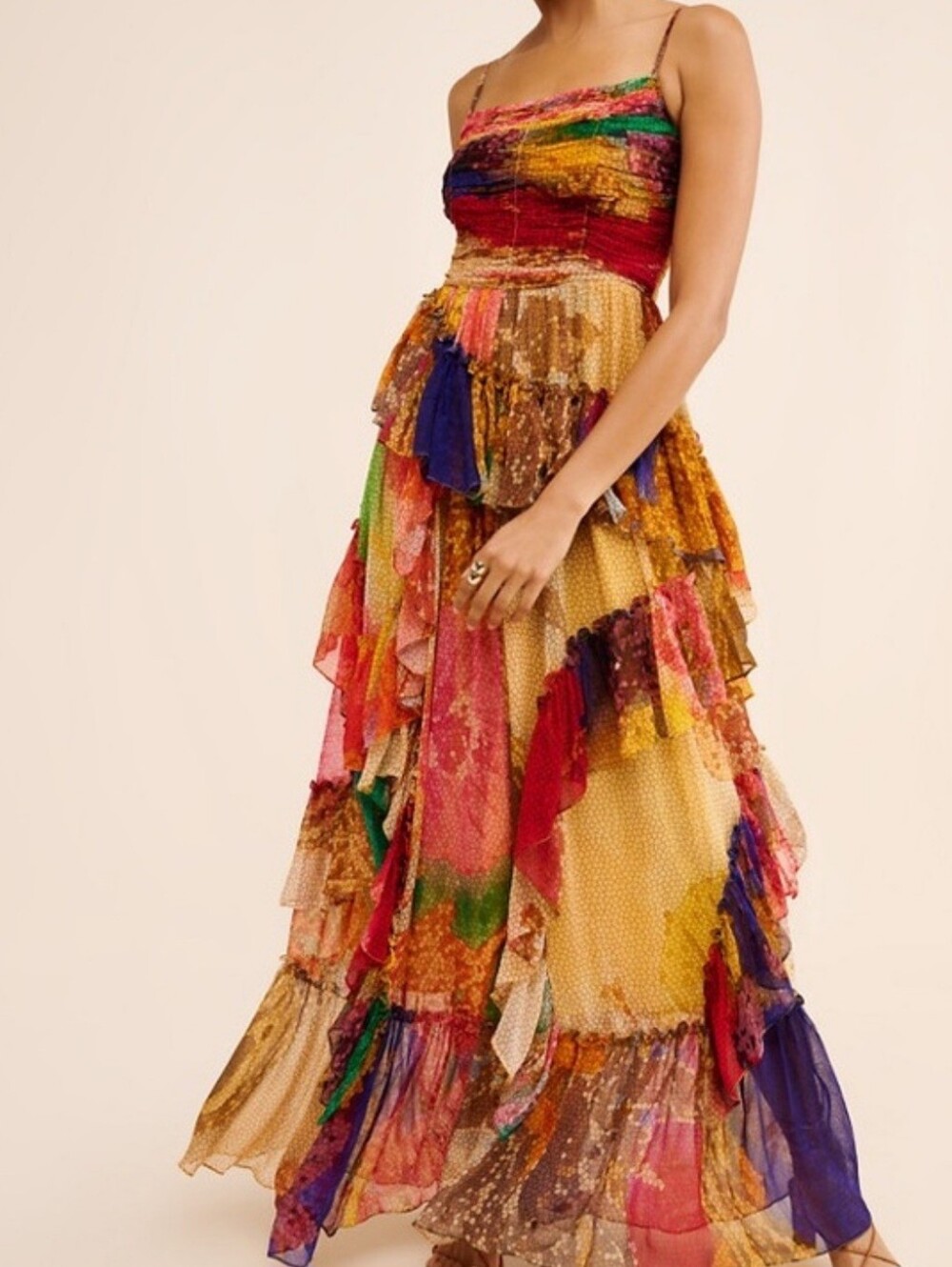 Anthropologie Siddhartha Bansal Paradise Chiffon Tiered Maxi Dress Size L